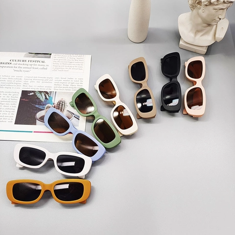 Kids Sunglasses Narrow Square Frame Plastic UV400 Protection Vintage Retro Fashion Catwalk For Children Boys Girls