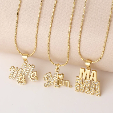 Buchstaben Mama Mom Anhänger Halskette Gold Plattiertes Kupfer Mit Zirkon Muttertag Schmuck Geschenk Für Frauen