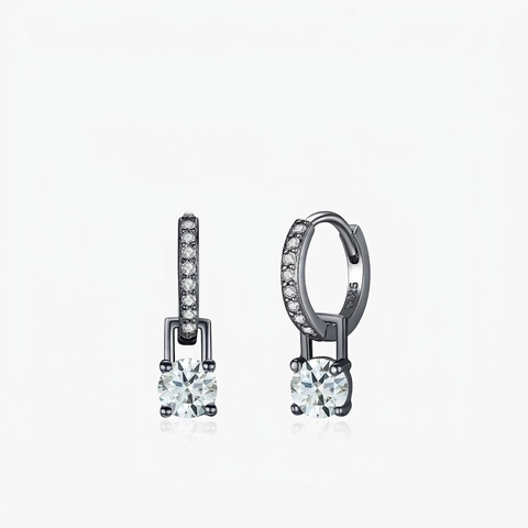 Moissanite Cubic Zirconia Ronde Hanger Oorbellen Met 925 Sterling Zilveren Oorsteker Vintage Gun Grey Plated Vrouwen