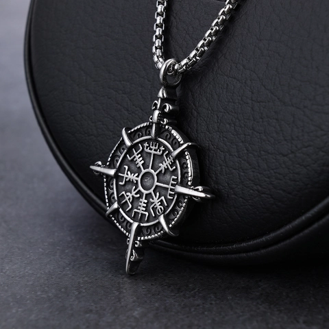 Collana Con Pendente Bussola Vichinga Vintage In Acciaio Inossidabile Retro Runa Vegvisir Gioielli Punk Uomo