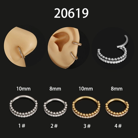 Stainless Steel Hinged Segment Ring With Cubic Zirconia And Beads For Septum Ear Cartilage Piercing Jewelry