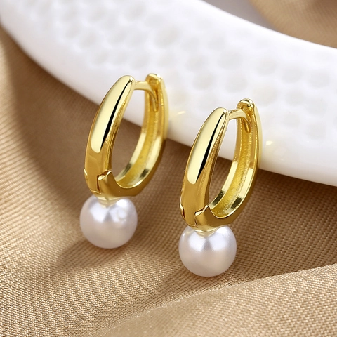 Orecchini A Cerchio Con Künstliche Perle Forma A U Rame Con Perla Artificial Imitazione Rotonda Bianca Per Donna Elegante Chic Francese Gioielli