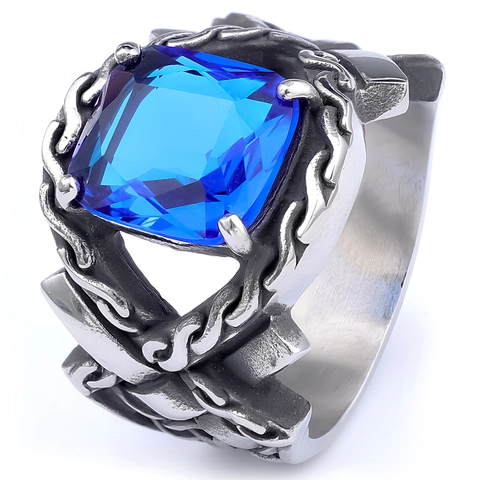 Anillo Vikingo Hombre Acero Inoxidable Piedra Cuadrada Vintage Mitología Nórdica Gótico Punk Joyería Tallada