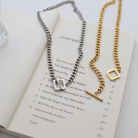 Unisex Hip Hop Punk Stainless Steel Cuban Chain Necklace With Square Toggle Clasp Gold Silver Plated Jewelry For Men Women