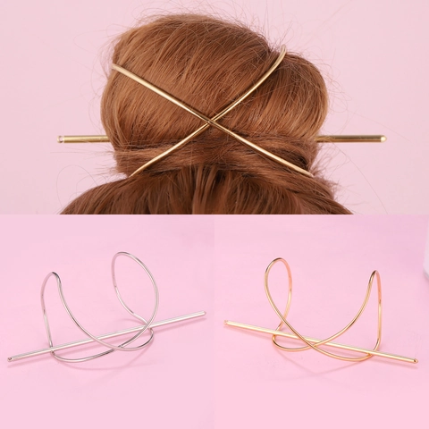 Geometrische Metalen Haarkooi En Stok Minimalistische Legering Haarspeld Voor Knot Kapsels Mode Accessoires Voor Dames