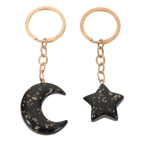 Star Moon Keychain Celestial Acrylic Resin With Gold Foil Glitters Gold Metal Ring Romantic Couple Birthday Gift Novelty