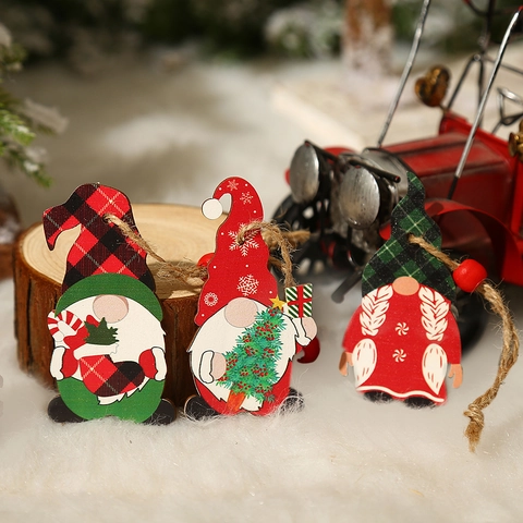 Ornements De Gnome En Bois Pour Arbre De Noël Décorations Suspendues Figurines De Nain Tomte Pour Fête De Vacances Style Rustique