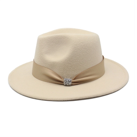 Vintage Fedora Hat Faux Wool Felt Wide Brim Flat Top With Satin Ribbon Rhinestone Buckle British Style Elegant Women