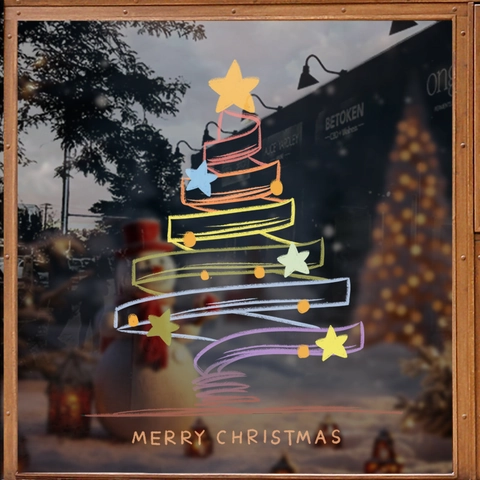 Christmas Tree Window Sticker Static Cling PVC Colorful Festive Glass Decal Double Sided Holiday Decor