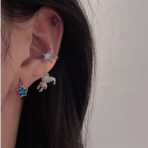 Niche Colorful Heart Enamel Ear Cuff Star Stud Earrings Copper Rhinestone Drip Oil Rainbow Heart Earrings Jewelry For Women