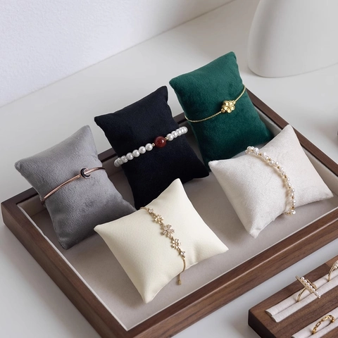 Jewelry Display Pillow Velvet Faux Leather Bracelet Watch Bangle Organizer Showcase Holder Counter Props