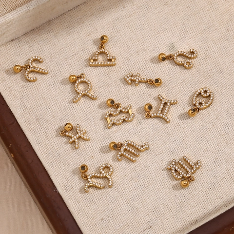 Sternzeichen Anhänger Edelstahl 18K Vergoldet Zirkonia Sternbild Symbole DIY Schmuckherstellung Zubehör