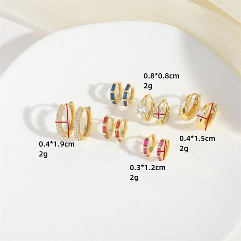 Vintage Minimalist Copper Zirconia Hoop Earrings For Women Micro Inlaid Geometric Ear Buckle Elegant Gold Plated Jewelry Gift