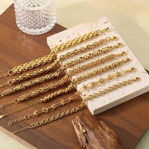 Handgemaakte Roestvrijstalen Schakelarmband Voor Heren Dames Goud Zilver Verguld Byzantijnse Cubaanse Schakel Trendy Sieraden Verstelbare Ketting