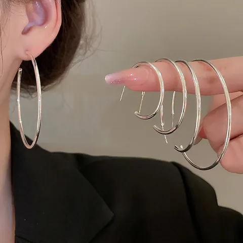 Orecchini A Cerchio Rotondi Geometrici A Forma Di C In Rame Gioielli Minimalisti Con Perno In Argento