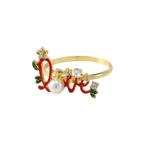 Luxury Alloy Rhinestone Napkin Rings Gold Red Rose Heart Arrow Love Letter Napkin Loops For Wedding Valentine's Day Table Decoration
