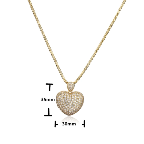 Collier Pendentif Cœur En Cuivre Micro Pavé Zircone Cubique Chaîne Maillée Bijoux De Mode Élégants Pour Femmes