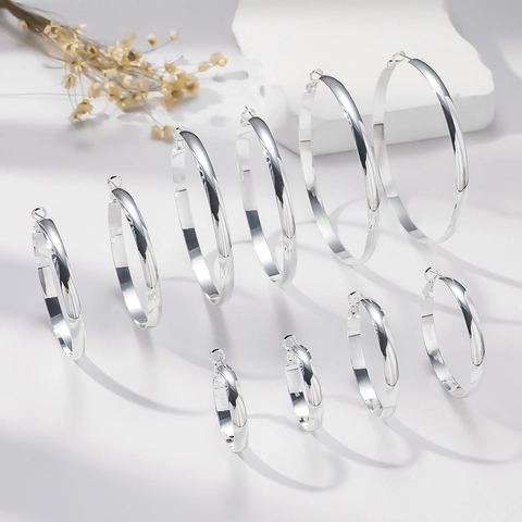 Minimalist Polished Large Hoop Earrings With 925 Sterling Silver Earring Post High Shine Copper Round Jewelry For Women