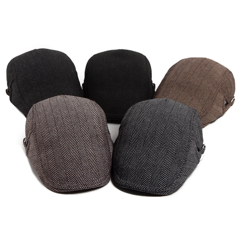 Klassische Fischgräten-Schirmmütze Herren Vintage Britischer Stil Verstellbare Metallschnalle Schiebermütze Retro Winter Warm
