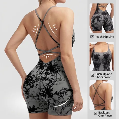 Pagliaccetto Yoga Senza Cuciture Donna Nylon Spandex Schiena Scoperta Incrociata Bodysuit Allenamento Activewear