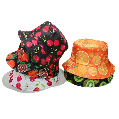 Vissershoed Polyester Fruitprint Zonbescherming Zomer Strand Outdoor Mode Zonnehoed Dames