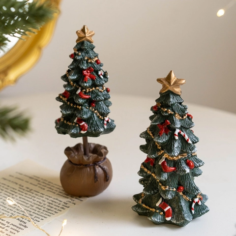 Mini Sapin De Noël Ornements En Résine Décorations De Fête Bureau Figurines Arbre De Noël Rétro Pour Table