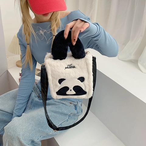 Borsa A Tracolla In Peluche A Forma Di Panda Borsa A Mano In Pelliccia Sintetica Simpatico Animale Dei Cartoni Animati Da Donna