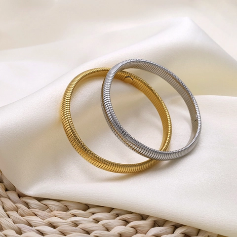 Flexible Tubogas Bangle Bracelet Stainless Steel Elastic Spiral Snake Bone Texture Striped Trendy Hip Hop Minimalist Jewelry