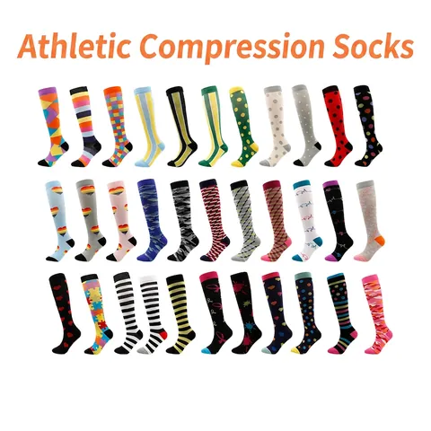 Sports Compression Socks Nylon Breathable Knee High Gradient Pressure Socks For Running Cycling Men Women Patterned Socks