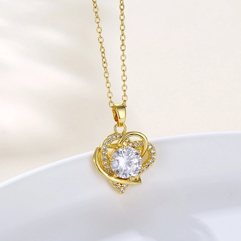 Herz Anhänger Halskette Edelstahl Zirkonia Eingelegt Goldene Kette Minimalistischer Modeschmuck Für Damen
