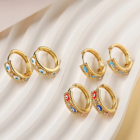 Evil Eye Creolen Kupfer Vergoldet Mit Bunter Emaille Und Zirkonia Böhmischer Hip Hop Stil Schmuck Für Damen