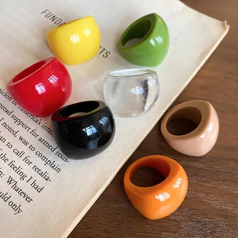 Anello In Resina Grosso Lucido Colorato Geometrico Fascia Larga Gioielli Moda Minimalista Per Donna