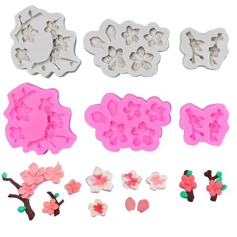 Kirschblüten Silikonform Sakura Blumen Zweig Blütenblatt Fondant Tortendekoration DIY Basteln Schokolade Süßigkeiten