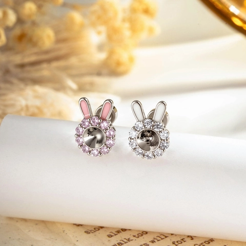 Zoete Konijn Oorkraakbeen Stud Koper Cubic Zirconia Emaille Dierenvorm Schroefsluiting Piercing Sieraden Voor Dames