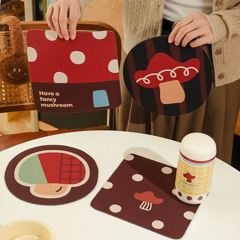 Mushroom Diatom Mud Coasters Absorbent Non Slip Heat Resistant Placemats Cute Cartoon Table Mats Home Kitchen Decor