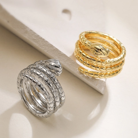 Western Stil Kupfer Schlange Offener Ring Damen Gold Silber Plattiert Wickel Tier Ring Mode Hip Hop Verstellbar Ring