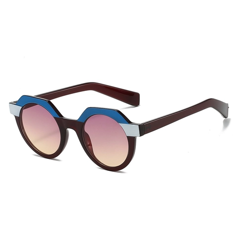 Occhiali Da Sole Poligonali Retrò Protezione UV400 Color Block Montatura PC Vintage Geometrici Moda Donna Uomo