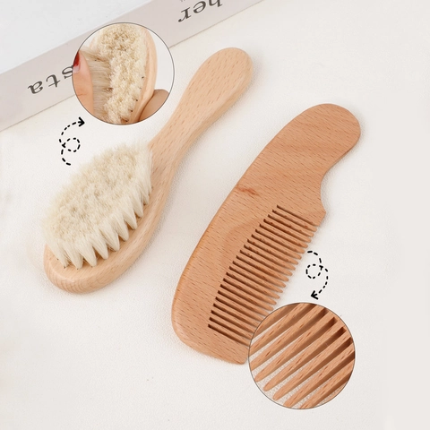 Natural Wood Hair Brush And Comb Soft Wool Bristles For Scalp Massage Gentle Grooming Personal Care Tool