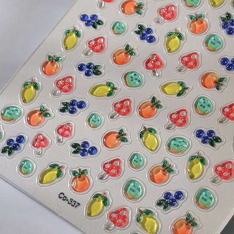 Autocollants Ongles 5D Relief Motifs Fruits Champignons Texture Jelly Autocollants Imperméables Décoration DIY