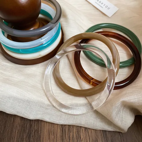 Retro Resin Bangle Bracelet Minimalist Acrylic Faux Marble Amber Tortoiseshell Chunky Wide Hand Cuff Women Jewelry