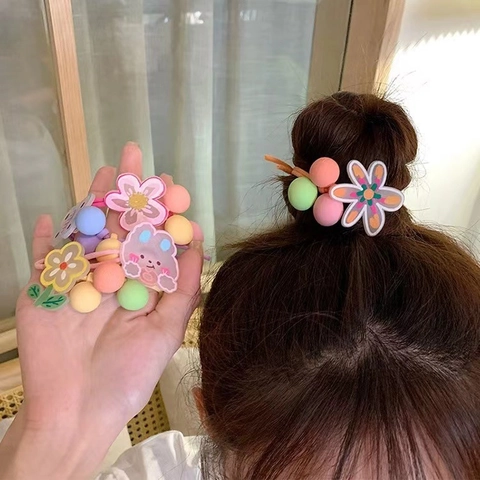 Elastici Per Capelli Con Fiori Dolci Elastici In Gomma Ad Alta Elasticità Con Pendente A Fiore In Acrilico E Perle