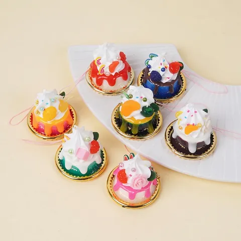 Simulation Cake Model Artificial Fruit Cream Dessert Miniature Desktop Decoration Photography Props Hanging Strap PVC