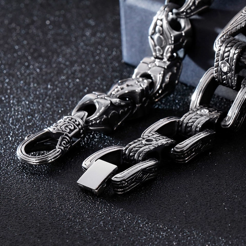 Bracciale Uomo Acciaio Inossidabile Vintage Gotico Punk Croce Vuoto Catena Pesante Gioielli Biker