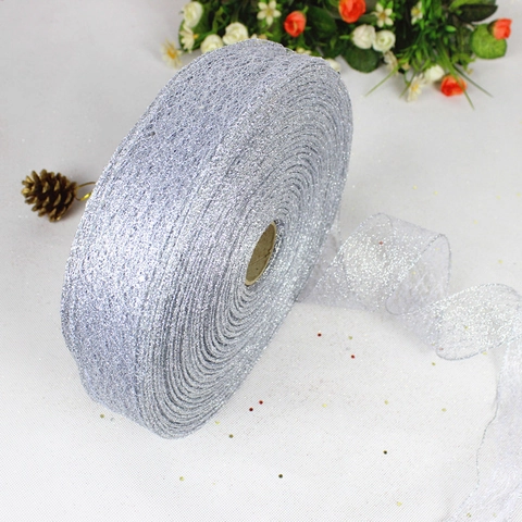 Nastro in Rete Glitterata di Natale per Decorazione Albero di Natale Confezioni Regalo Festive Forniture Fai da Te Oro Argento Rosso