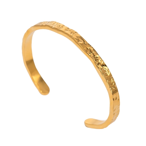 18K Vergoldet Edelstahl Gehämmerte Manschettenarmband Für Damen Verstellbar Offene Armreif Schmuck Wasserdicht Hypoallergen