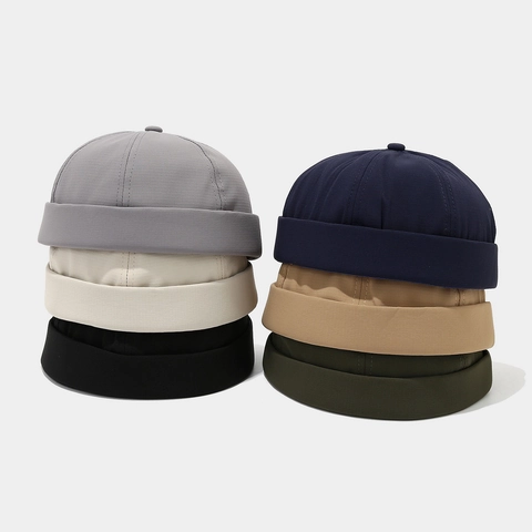 Gorro Docker Hombre Sin Ala Vintage Secado Rápido Transpirable Color Sólido Retro Ajustable Streetwear Miki Beanie