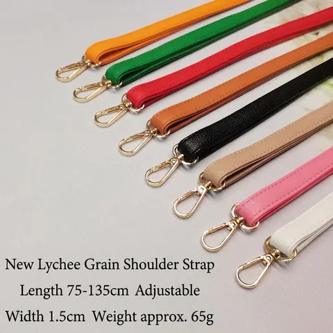 Adjustable Bag Shoulder Strap PU Leather Lychee Pattern Replacement Handbag Crossbody Belt With Golden Metal Buckle