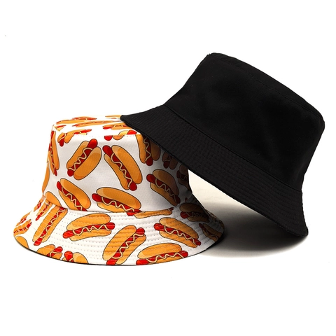 Hotdog Print Omkeerbare Vissershoed Polyester Zonbescherming Opvouwbaar Zomer Outdoor Reizen Zonnehoed Voor Heren Dames