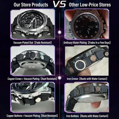 Men Outdoor Sports Watch Dual Display Waterproof Luminous Multifunctional Alarm Date Zinc Alloy Case PU Strap Student