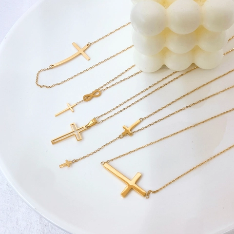 Collana Con Pendente A Croce In Acciaio Inossidabile Placcato Oro Simbolo Di Infinito A Forma Di Y Gioielli Minimalisti Religiosi Da Donna
